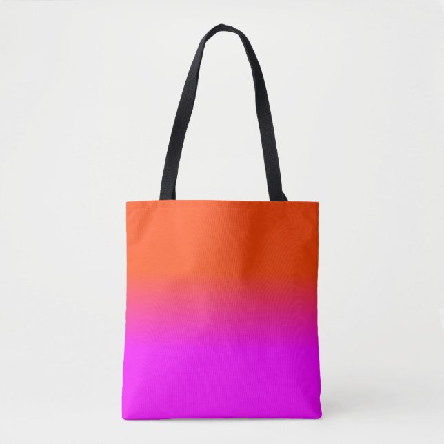 Neon Orange and Hot Pink Ombre Shade Colour Fade Tote Bag (Front)