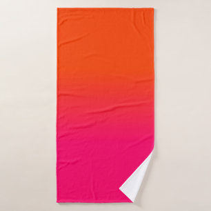 Neon Orange and Neon Pink Ombre Shade Colour Fade Bath Towel