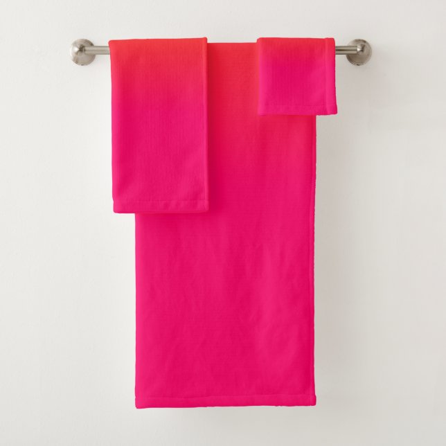 Neon Orange and Neon Pink Ombre Shade Colour Fade Bath Towel Set (Insitu)