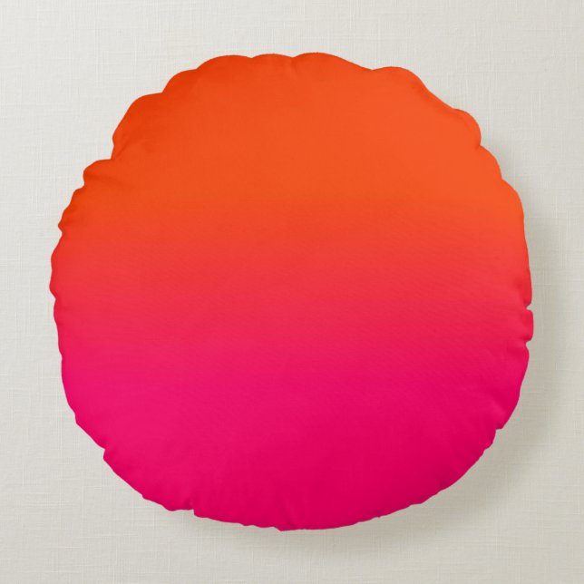 Neon Orange and Neon Pink Ombre Shade Colour Fade Round Cushion (Front)