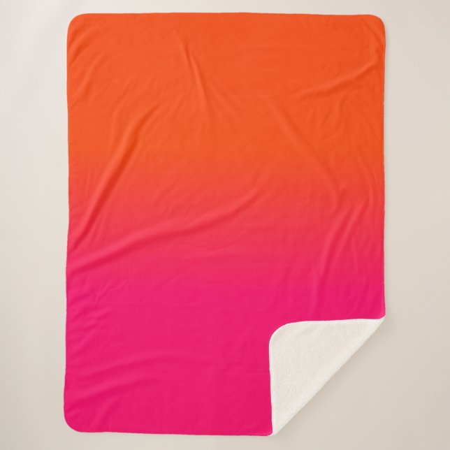 Neon Orange and Neon Pink Ombre Shade Colour Fade Sherpa Blanket (Front)