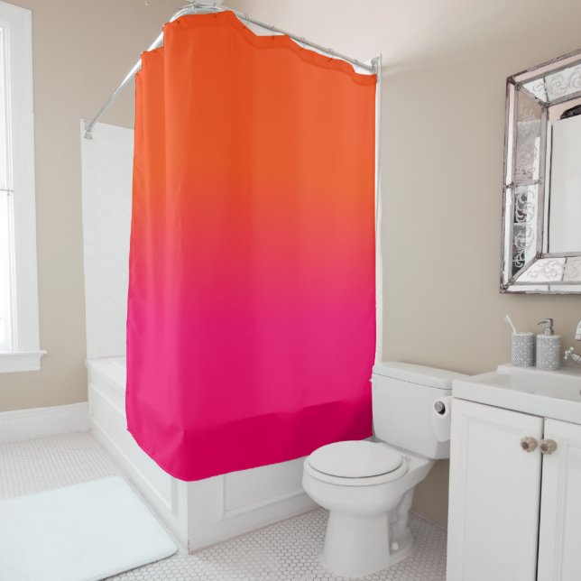Neon Orange and Neon Pink Ombre Shade Colour Fade Shower Curtain (In Situ)