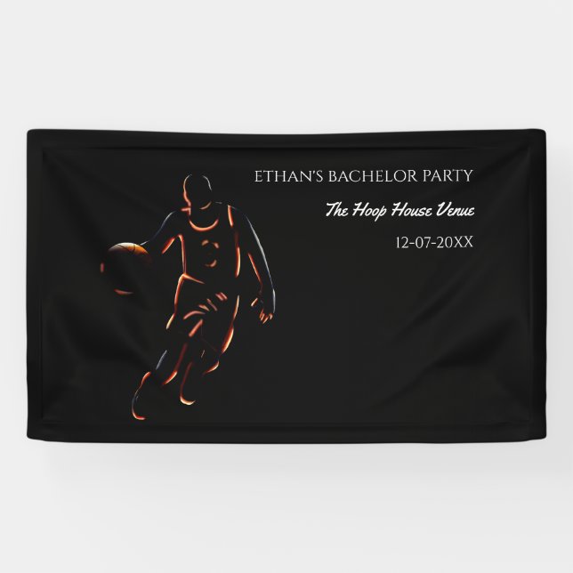 Neon Orange black basketball weekend party champ Banner (Horizontal)