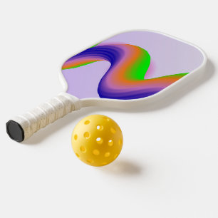 Neon orange, blue and green waves on purple pickleball paddle