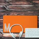 neon orange - bold monogram  desk mat<br><div class="desc">Desk Mat with a neon orange solid background and bold white font Simple and trendy design by Alma Wad. Personalise it with your monogram now. _________________ Orange - the colour of the Sun - is often associated with the sign of Leo . You can consider this when choosing a gift....</div>