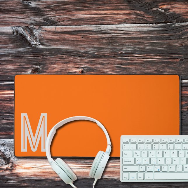 neon orange - bold monogram  desk mat (Creator Uploaded)