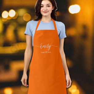 neon  orange elegant script apron