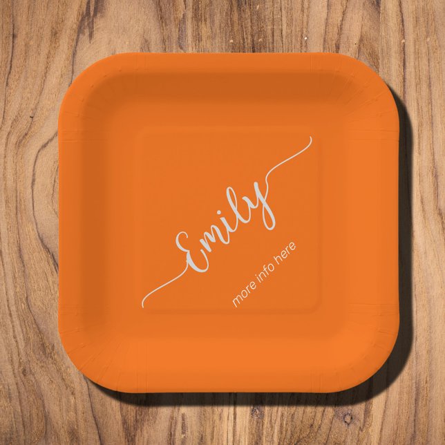 neon  orange elegant script paper plate (Creator Uploaded)