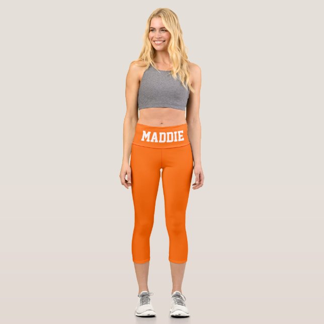 Neon Orange Funky Custom Name Leggings (Front)