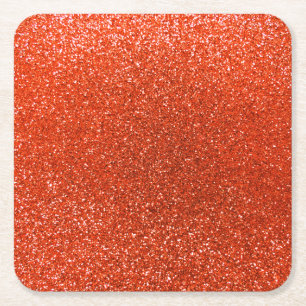 Neon orange glitter square paper coaster