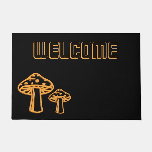 Neon Orange Mushrooms Welcome Doormat (Front)