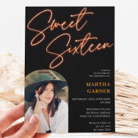 Neon orange sign script fun photo arch Sweet 16