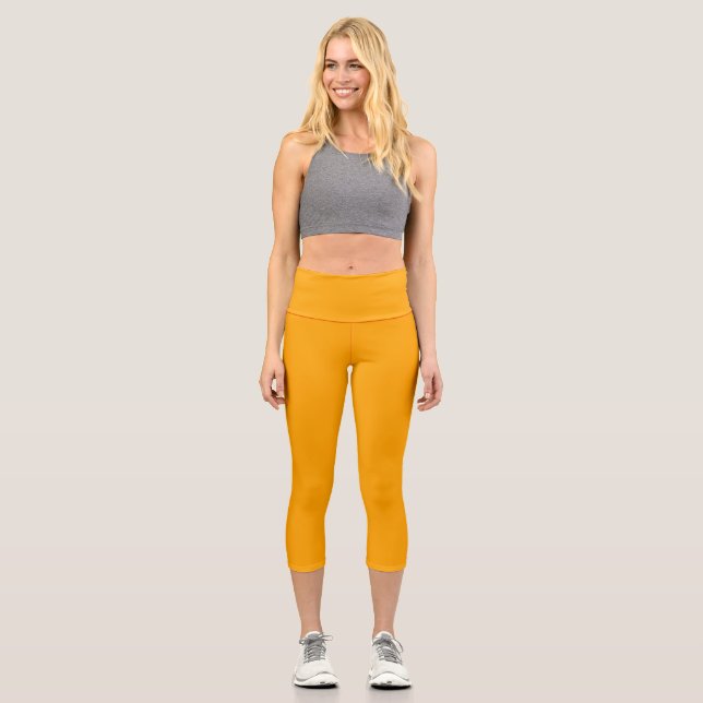 Neon Orange Solid Colour | Classic Capri Leggings (Front)