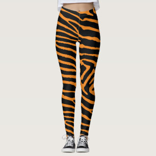 Neon Orange Tiger Striped Leggings