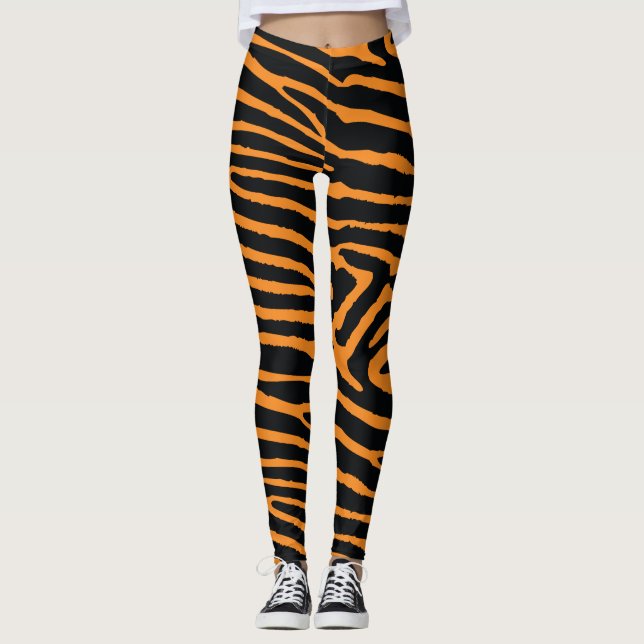 Neon Orange Tiger Striped Leggings (Front)
