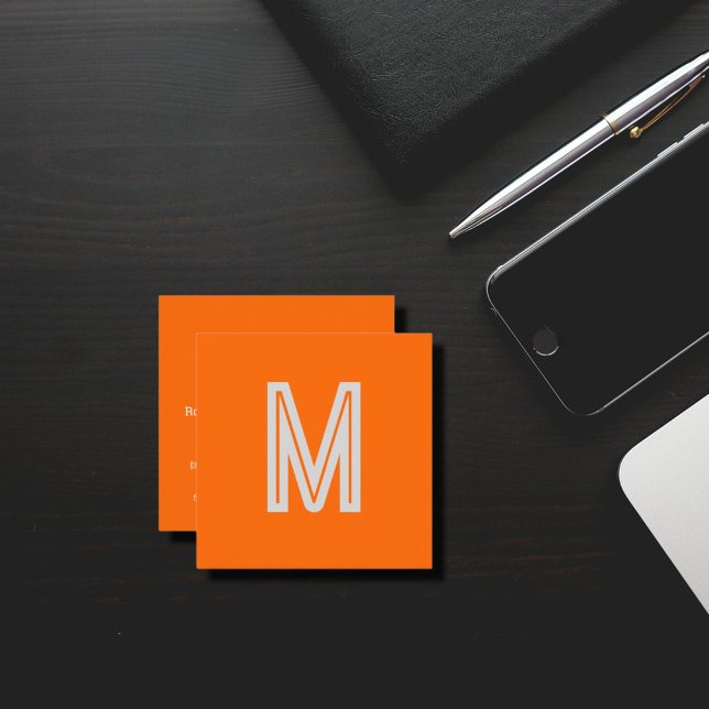 neon orange - your monogram   square business card (Creator Uploaded)