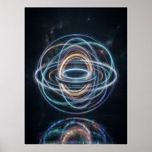 Neon Orbital Rings Abstract Space Poster