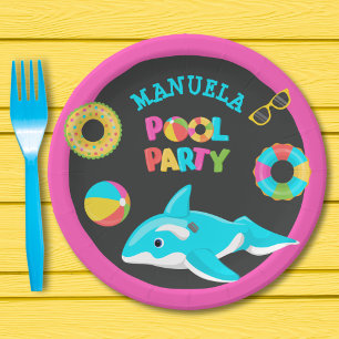 NEON ORCA FLOAT POOL PARTY PAPER PLATE