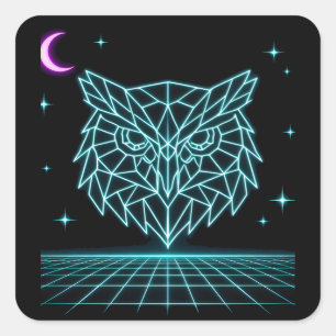Neon Owl Synthwave - Retro Night Watcher Square Sticker