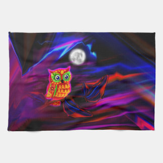Neon Owl Thunderstorm Flash Tea Towel
