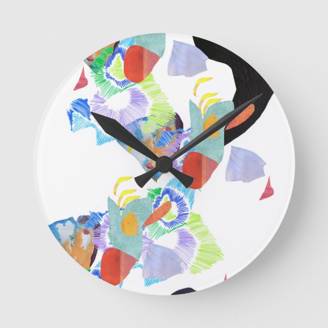 Neon paint blobs funky art round clock (Front)