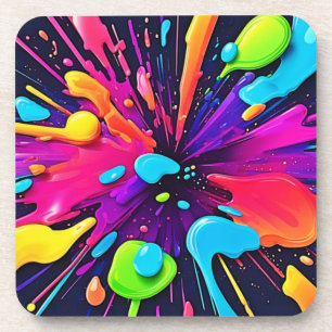 Neon Paint Burst Art Coaster