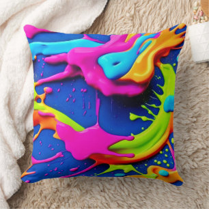 Neon Paint Drip Art Cushion