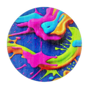 Neon Paint Drip Art Cutting Board