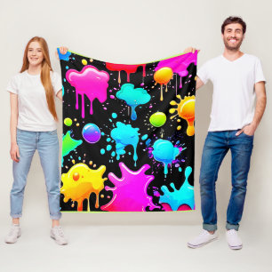 Neon Paint Drips Design Fleece Blanket
