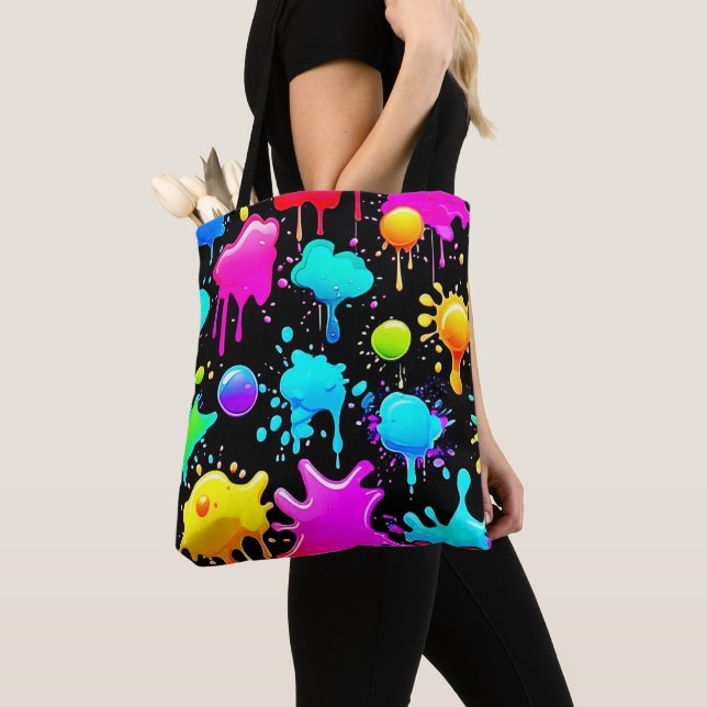 Neon Paint Drips Design Tote Bag (Close Up)