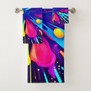 Neon Paint Explosion on Dark Canvas Bath Towel Set