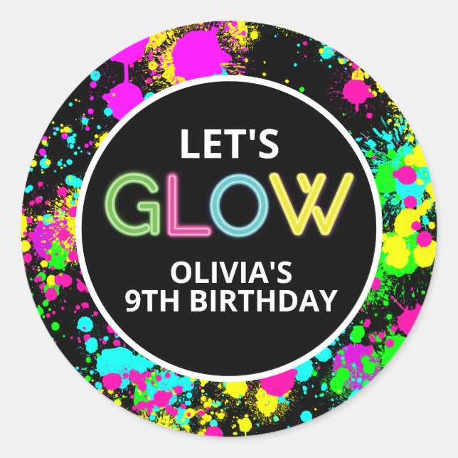 Neon paint glow birthday classic round sticker (Front)