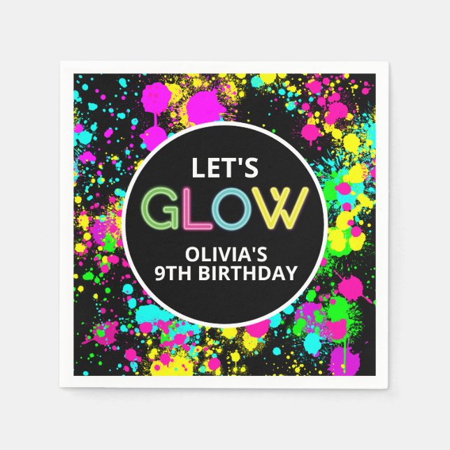 Neon paint glow birthday napkin (Front)