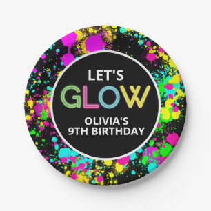 Neon paint glow birthday paper plate