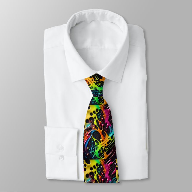 Neon Paint Splash Blue Green Yellow Red Tie (Tied)