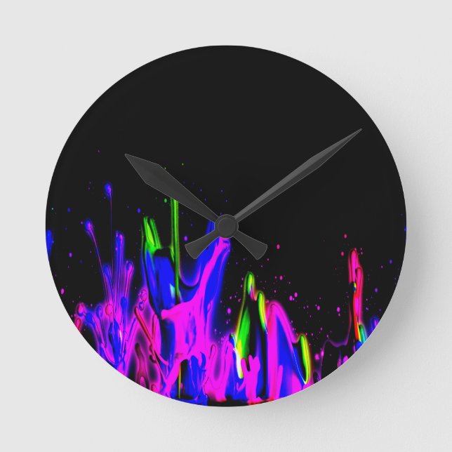 Neon Paint Splash Colourful.  PERSONALIZE IT Round Clock (Front)