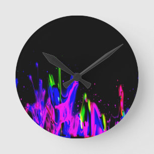 Neon Paint Splash Colourful.  PERSONALIZE IT Round Clock