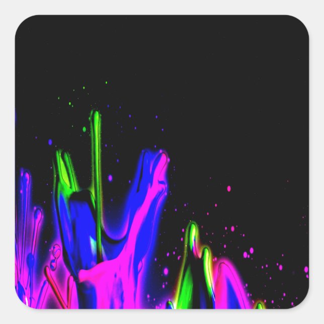 Neon Paint Splash Colourful.  PERSONALIZE IT Square Sticker (Front)
