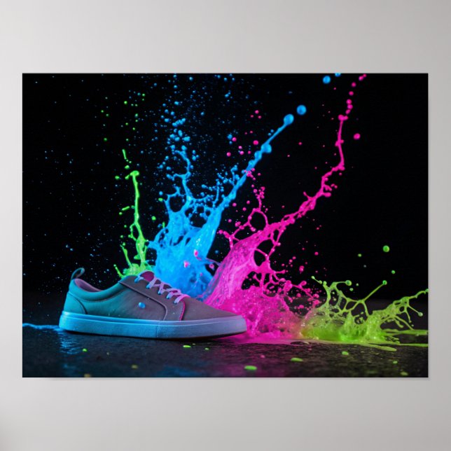 Neon Paint Splash on a Sneaker Poster (Front)