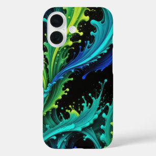 Neon Paint Splashes On Black iPhone 16 Case