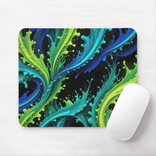 Neon Paint Splashes On Black Mouse Mat (With Mouse)