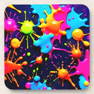 Neon Paint Splatter Abstract Art Coaster