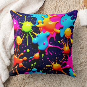 Neon Paint Splatter Abstract Art Cushion