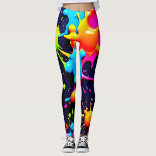 Neon Paint Splatter Abstract Art Leggings