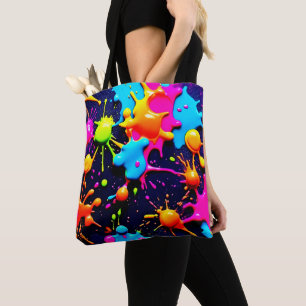 Neon Paint Splatter Abstract Art Tote Bag