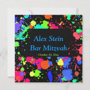 Neon Paint Splatter, Bar / Bat Mitzvah Invitation