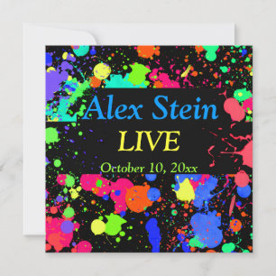 Neon Paint Splatter, Bar / Bat Mitzvah Invitation