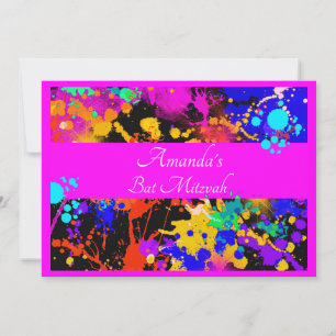Neon Paint Splatter Bat Mitzvah Invitation
