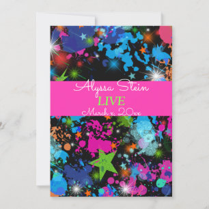 Neon, Paint Splatter, Bat Mitzvah Invitation