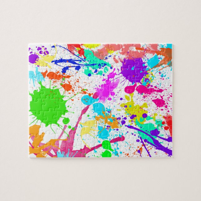 Neon Paint Splatter Colourful Jigsaw Puzzle (Horizontal)